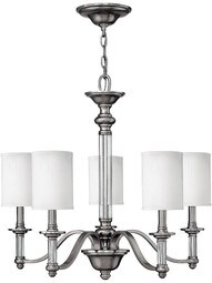 Sussex 5 Light Chandelier with Fabric Cylinder Shades